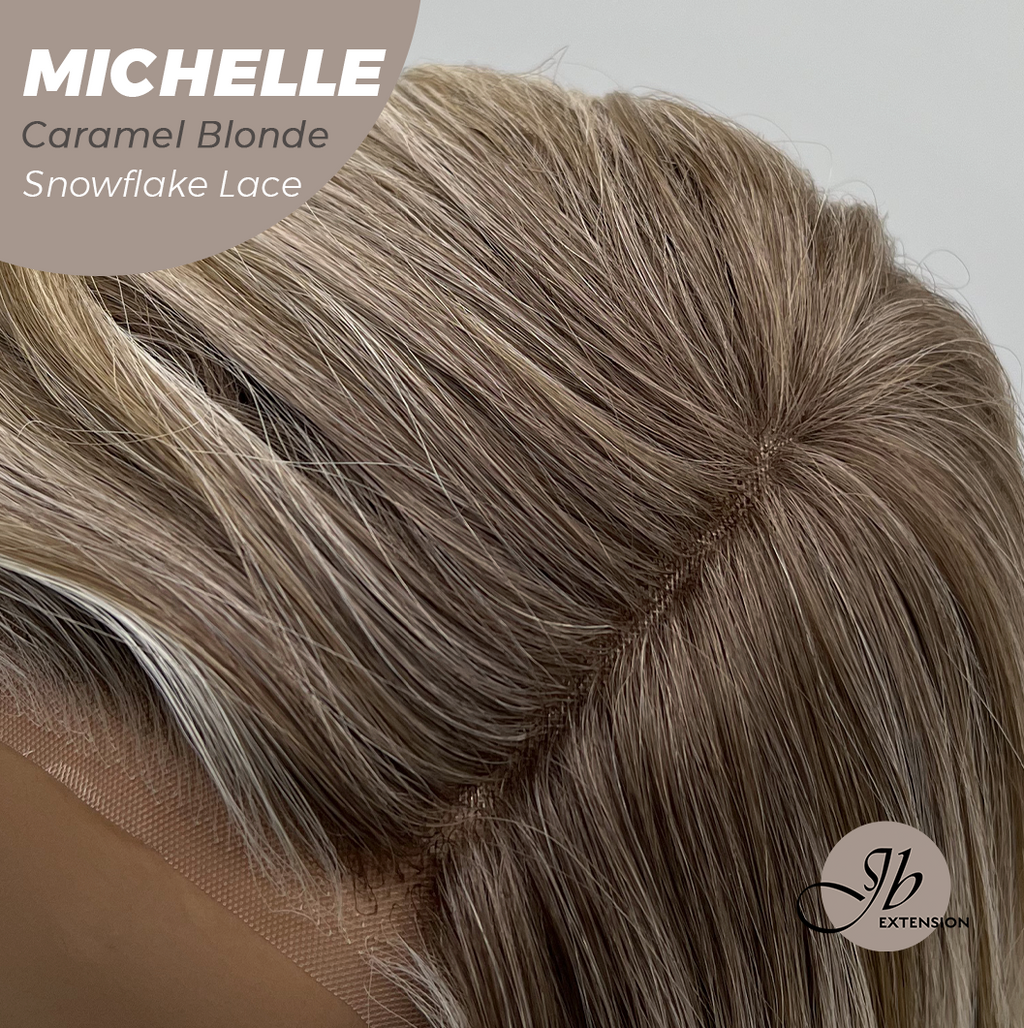 JBEXTENSION 10 Inches Caramel Blonde Pre-Cut Side Part Snowflake Lace Frontlace Glueless Wig MICHELLE CARAMEL BLONDE【BENDY EAR TABS】- M/L