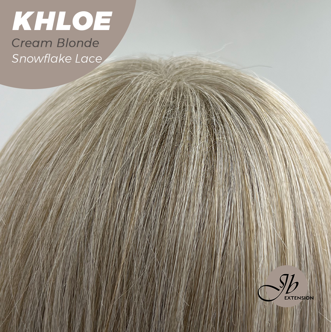 JBEXTENSION 12 Inches Bob Cut Cream Blonde Pre-Cut Snowflake Lace Frontlace Glueless Wig KHLOE CREAM BLONDE【PERMATEASE】【BENDY EAR TABS】- S/M