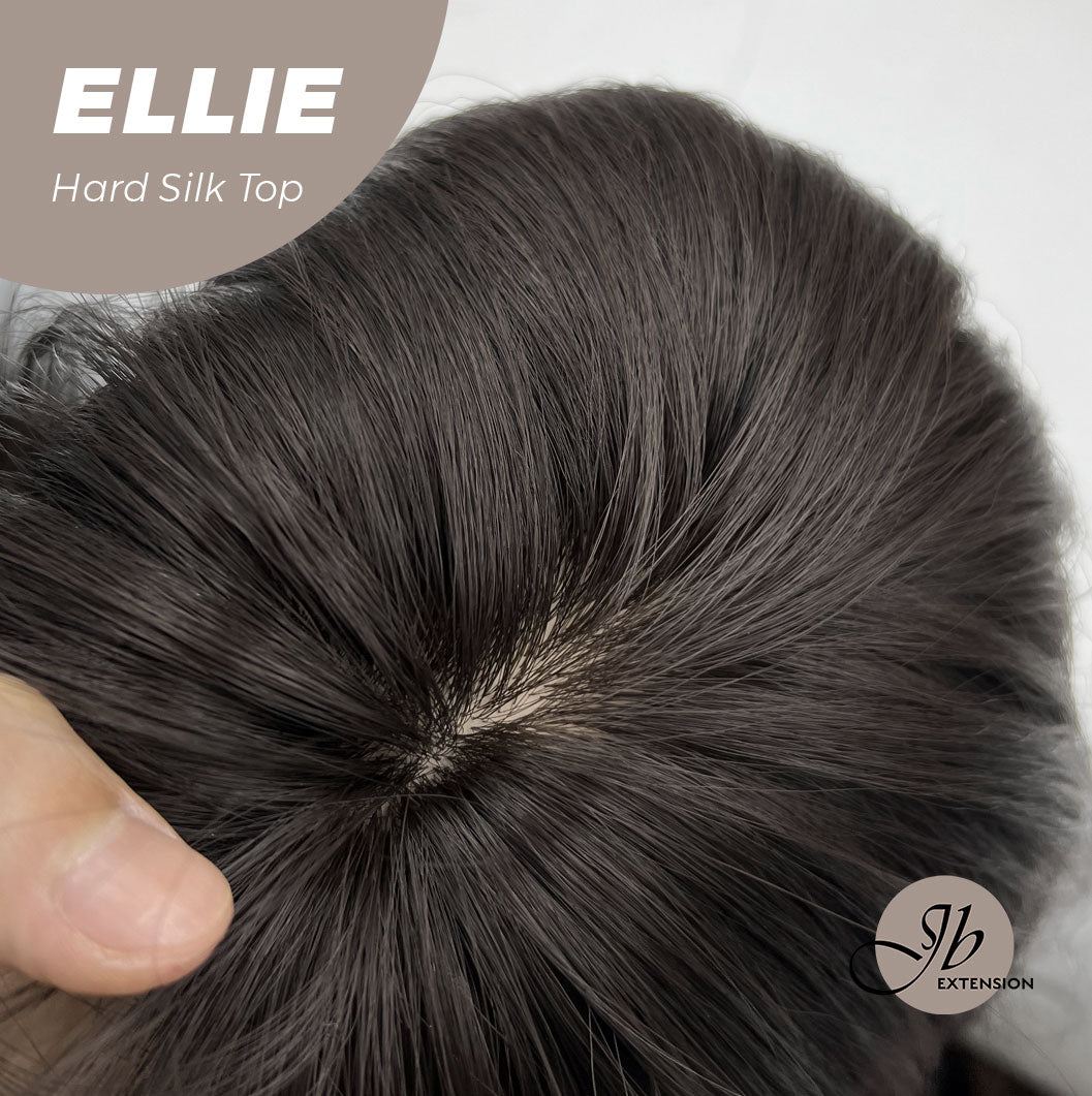 Nichole's Selection - 26 Inches Scalpiana Tea Black Darkest Brown Wolf Cut 3.5X4 Hard Silky Top Natural Scalp Effect Wig With Bangs ELLIE SILK TOP