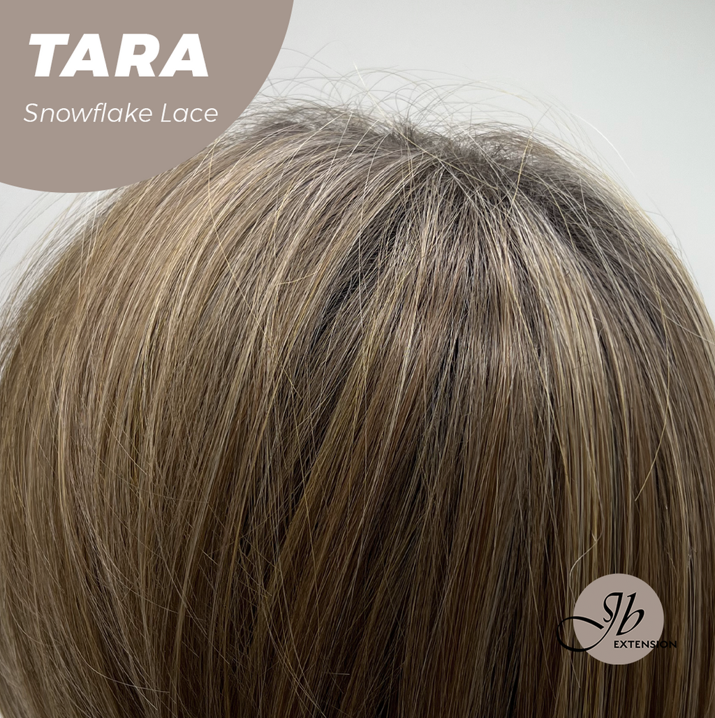 JBEXTENSION 12 Inches Shatush Mix Blonde Pre-Cut Side Part Snowflake Lace Frontlace Glueless Wig TARA SNOWFLAKE【BENDY EAR TABS】- M/L