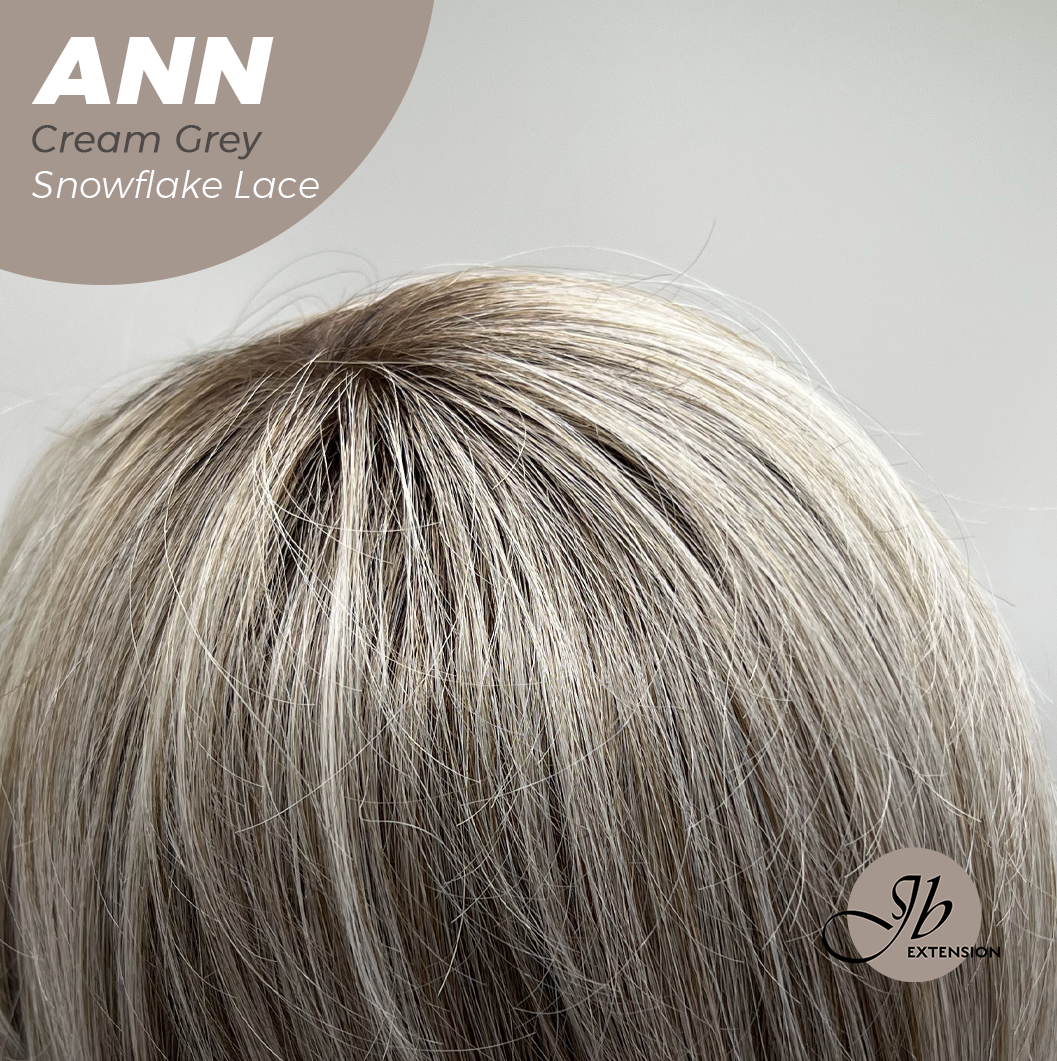 JBEXTENSION 10 Inches Cream Grey Pre-Cut Side Part Snowflake Lace Frontlace Glueless Wig ANN CREAM GREY【BENDY EAR TABS】