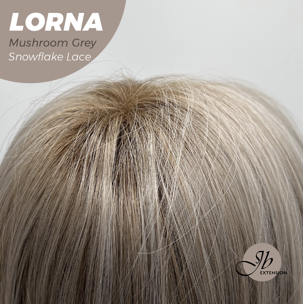 JBEXTENSION 18 Inches Mushroom Grey Curly Pre-Cut Snowflake Lace Frontlace Glueless Wig LORNA MUSHROOM GREY【PERMATEASE】【BENDY EAR TABS】