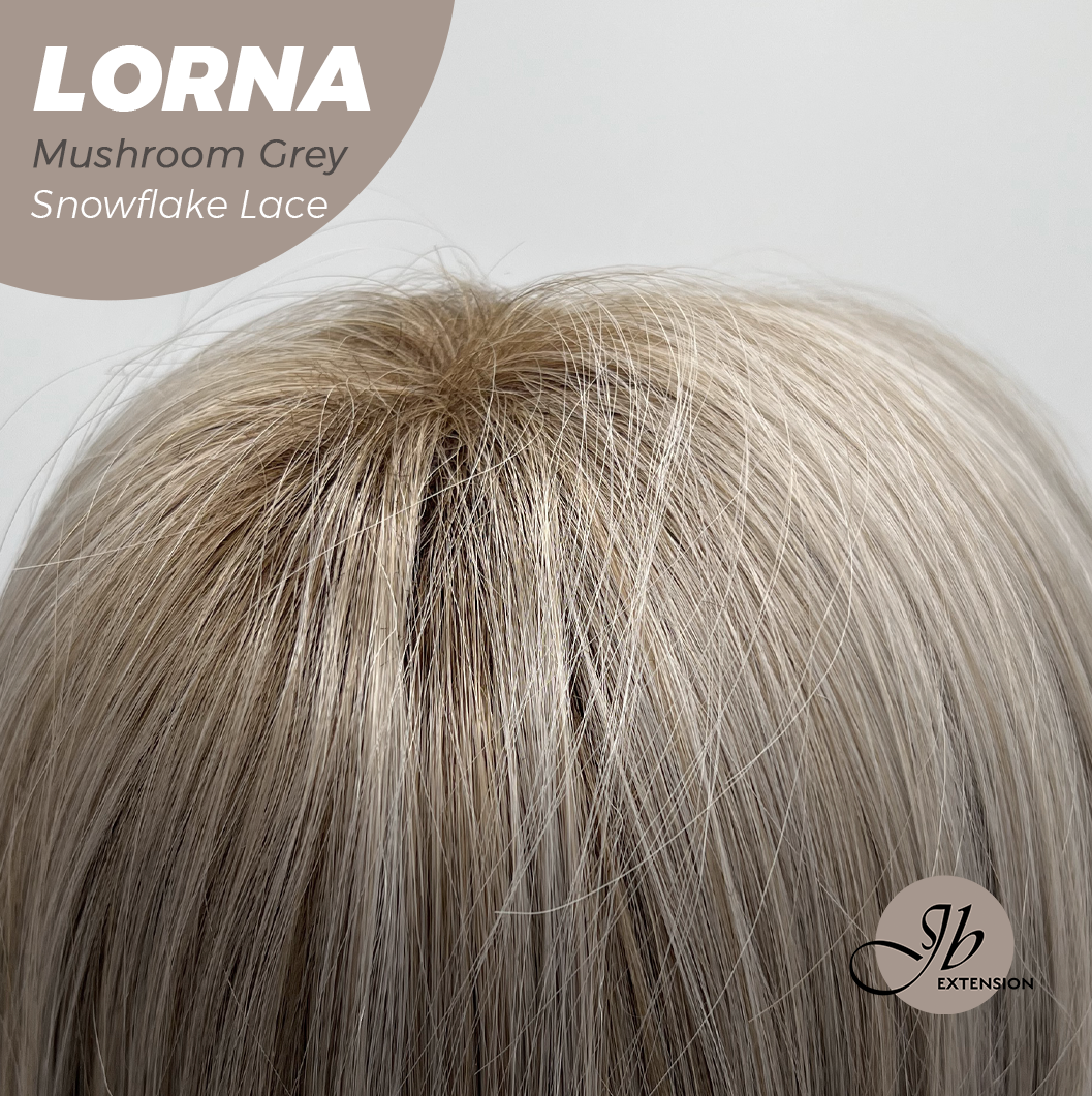 JBEXTENSION 18 Inches Mushroom Grey Curly Pre-Cut Snowflake Lace Frontlace Glueless Wig LORNA MUSHROOM GREY【PERMATEASE】【BENDY EAR TABS】