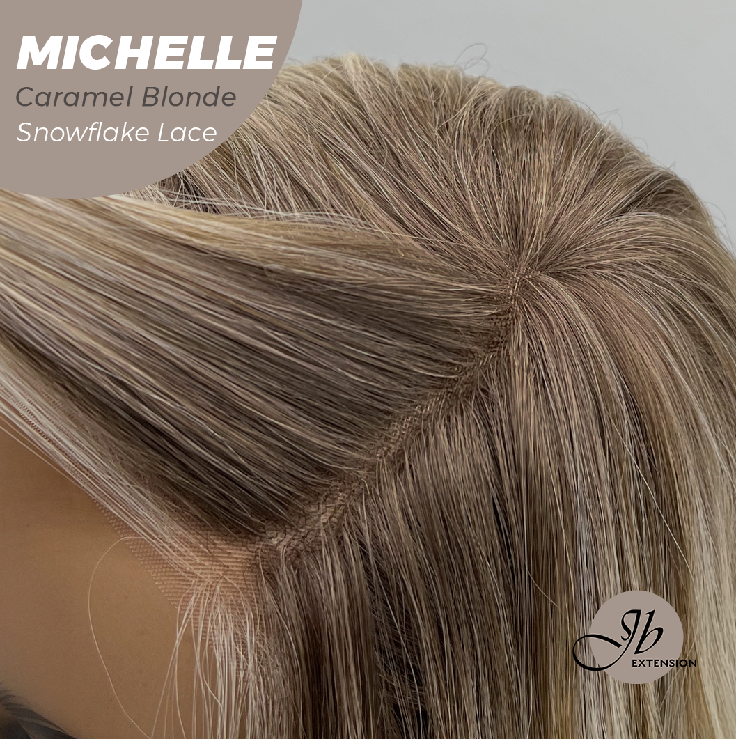 JBEXTENSION 10 Inches Caramel Blonde Pre-Cut Side Part Snowflake Lace Frontlace Glueless Wig MICHELLE CARAMEL BLONDE【BENDY EAR TABS】- M/L