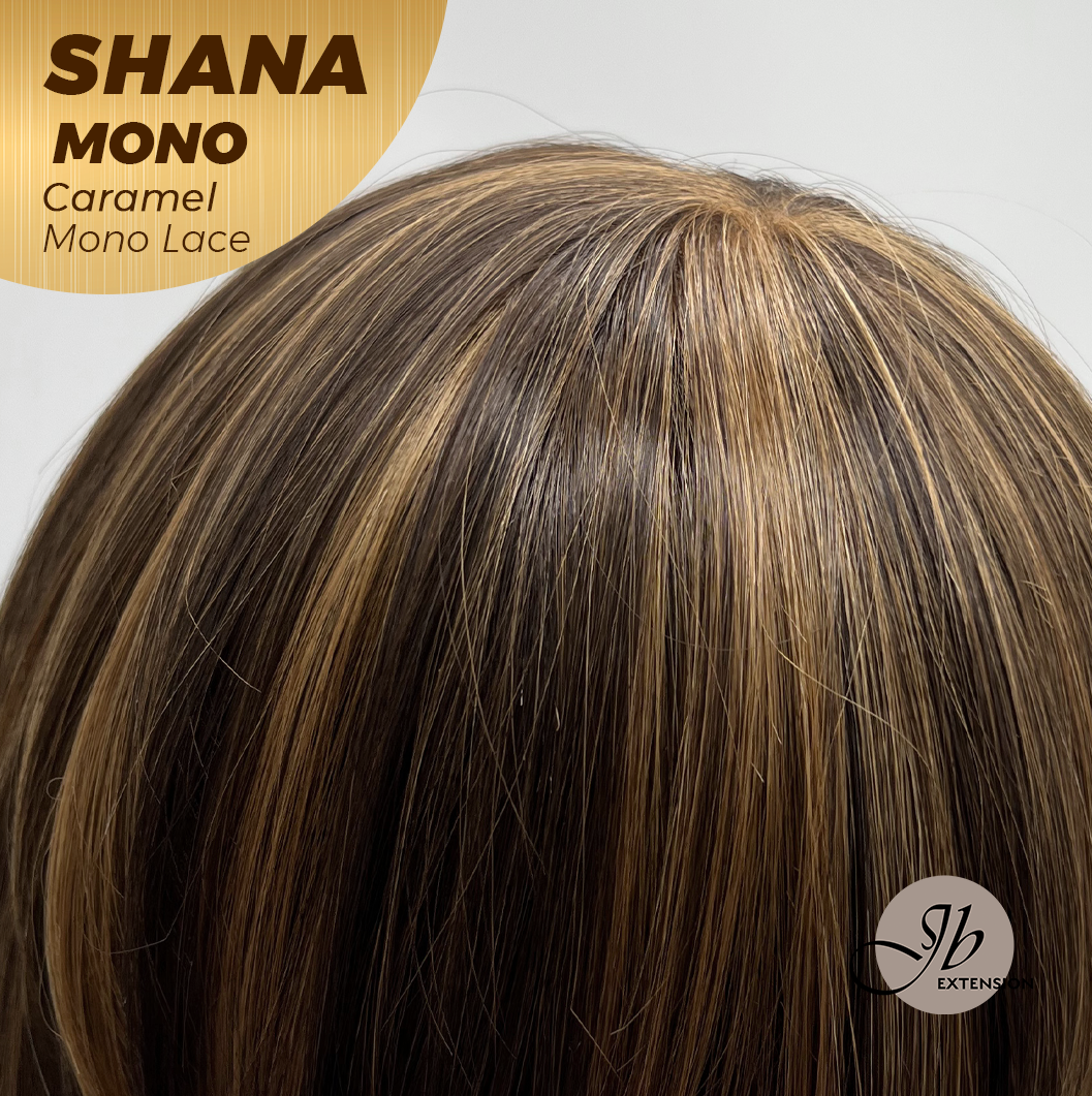 JBEXTENSION SHANA MONO Monofilament Handmade Wig 6X5 Full Monofilament Hand Tied Top Wig 10 Inches Caramel Mono Lace Handmade Futura Fiber Wig With Anti-slip Silicone Strips Glueless Wig SHANA MONO CARAMEL【BENDY EAR TABS】