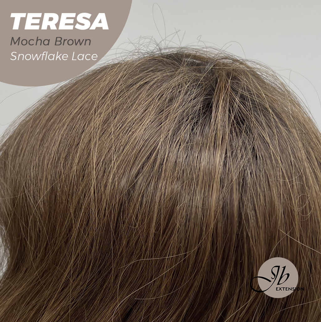 JBEXTENSION 18 Inches Mocha Brown Pre-Cut Snowflake Lace Frontlace Glueless Wig TERESA MOCHA BROWN【PERMATEASE】【BENDY EAR TABS】- M/L
