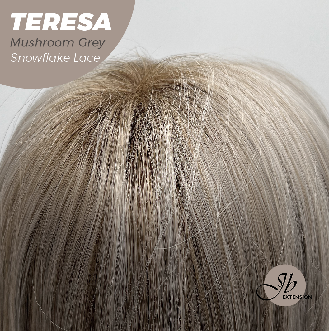 JBEXTENSION 18 Inches Mushroom Grey Pre-Cut Snowflake Lace Frontlace Glueless Wig TERESA MUSHROOM GREY【PERMATEASE】【BENDY EAR TABS】