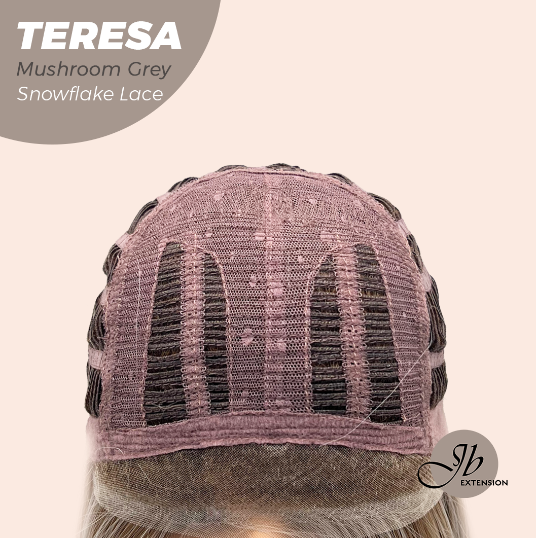 JBEXTENSION 18 Inches Mushroom Grey Pre-Cut Snowflake Lace Frontlace Glueless Wig TERESA MUSHROOM GREY【PERMATEASE】【BENDY EAR TABS】