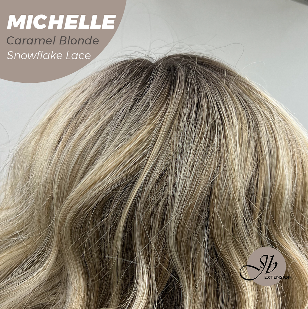 JBEXTENSION 10 Inches Caramel Blonde Pre-Cut Side Part Snowflake Lace Frontlace Glueless Wig MICHELLE CARAMEL BLONDE【BENDY EAR TABS】- M/L