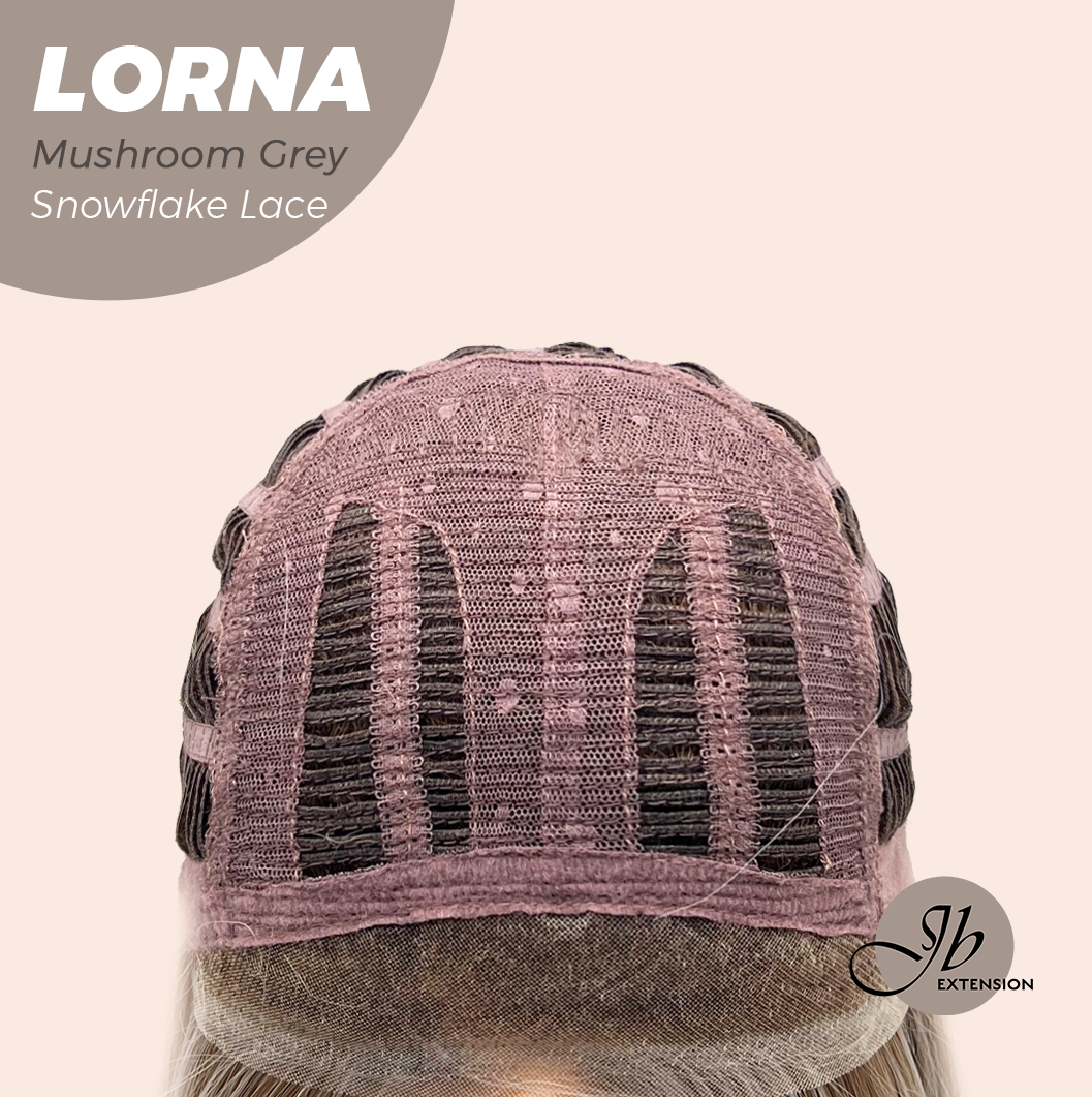JBEXTENSION 18 Inches Mushroom Grey Curly Pre-Cut Snowflake Lace Frontlace Glueless Wig LORNA MUSHROOM GREY【PERMATEASE】【BENDY EAR TABS】