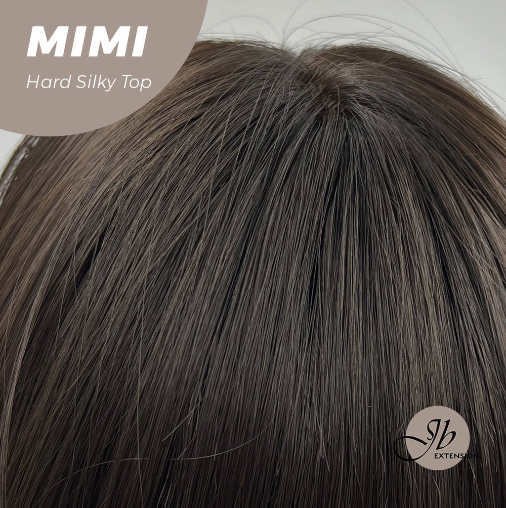 JBEXTENSION 16 Inches Scalpiana 3.5X4 Hard Silky Top Natural Scalp Effect Midnight Brown(Black/Brown) Body Wave Wig With Bangs Wig MIMI SILK TOP