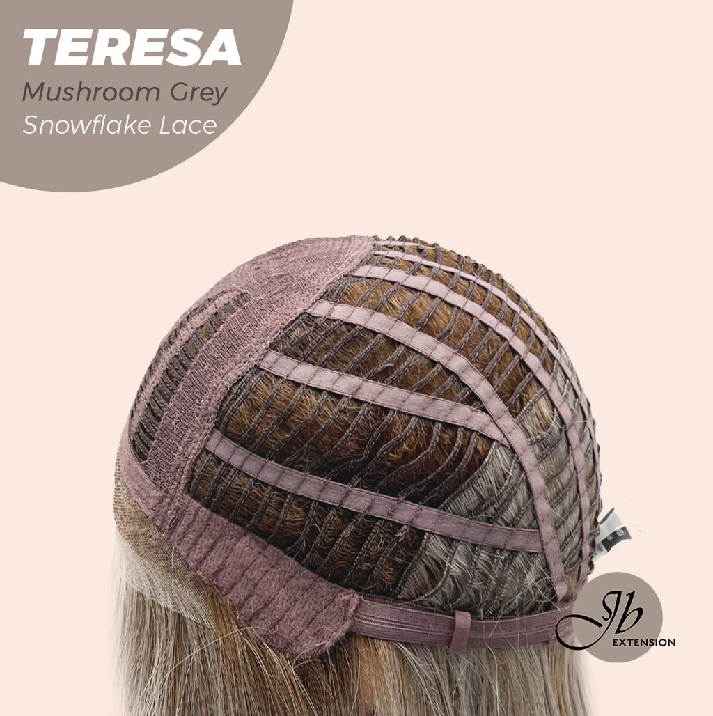 JBEXTENSION 18 Inches Mushroom Grey Pre-Cut Snowflake Lace Frontlace Glueless Wig TERESA MUSHROOM GREY【PERMATEASE】【BENDY EAR TABS】