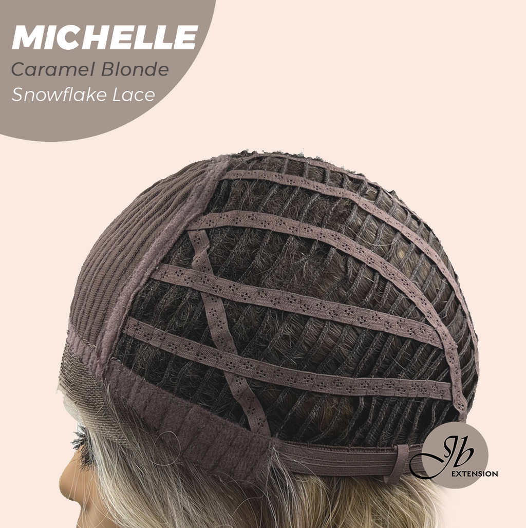 JBEXTENSION 10 Inches Caramel Blonde Pre-Cut Side Part Snowflake Lace Frontlace Glueless Wig MICHELLE CARAMEL BLONDE【BENDY EAR TABS】- M/L