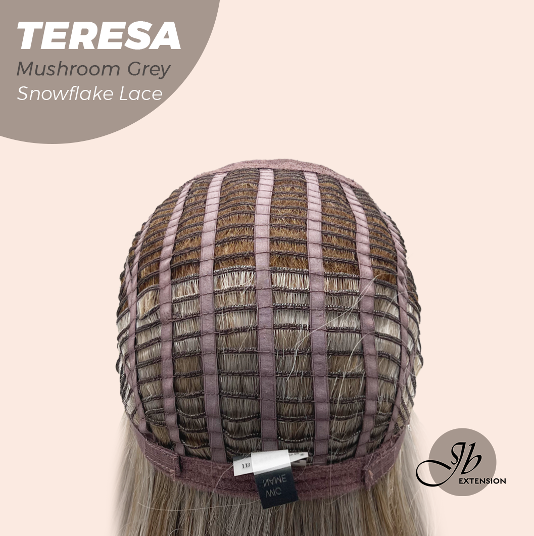 JBEXTENSION 18 Inches Mushroom Grey Pre-Cut Snowflake Lace Frontlace Glueless Wig TERESA MUSHROOM GREY【PERMATEASE】【BENDY EAR TABS】