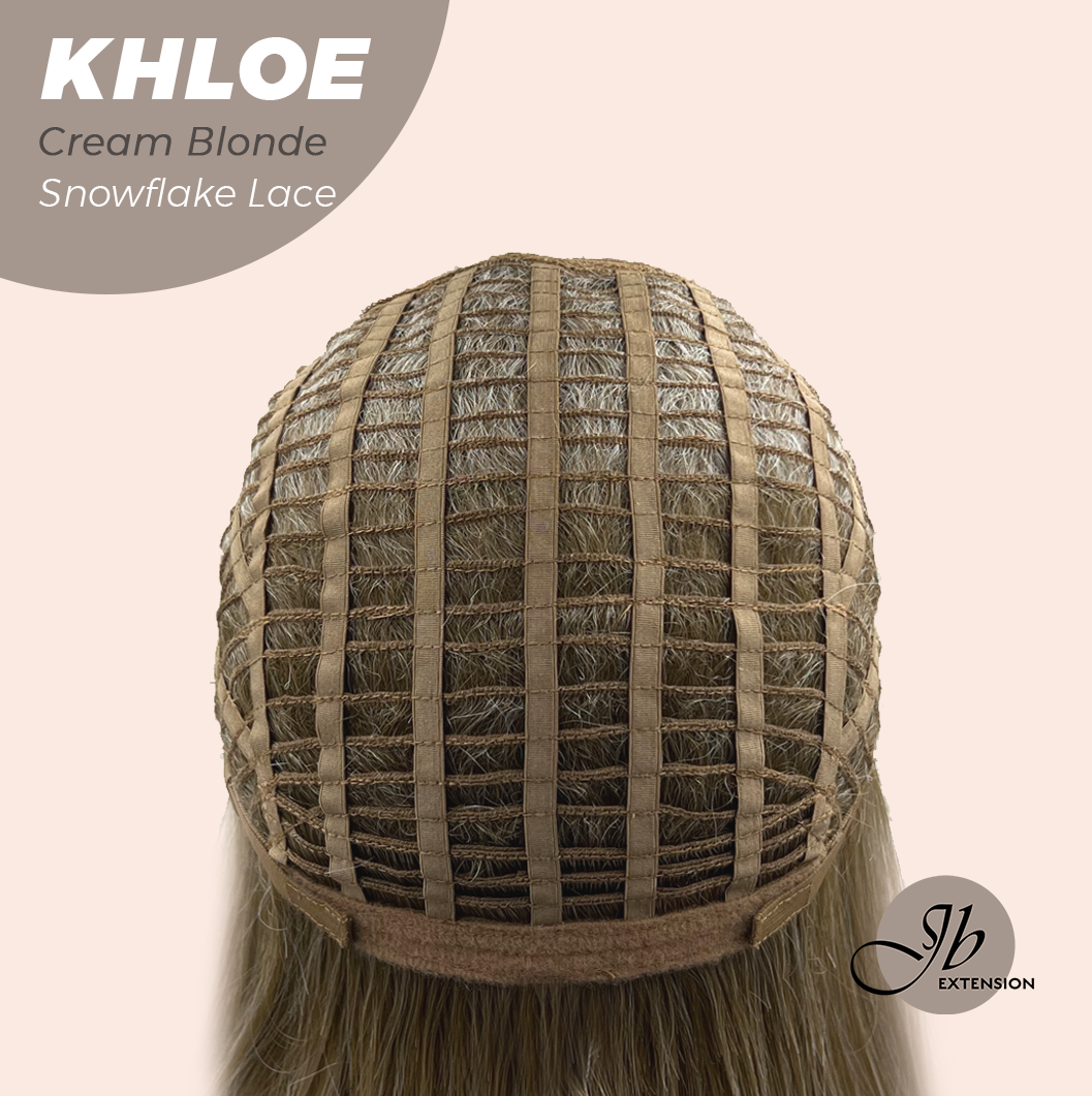 JBEXTENSION 12 Inches Bob Cut Cream Blonde Pre-Cut Snowflake Lace Frontlace Glueless Wig KHLOE CREAM BLONDE【PERMATEASE】【BENDY EAR TABS】- S/M