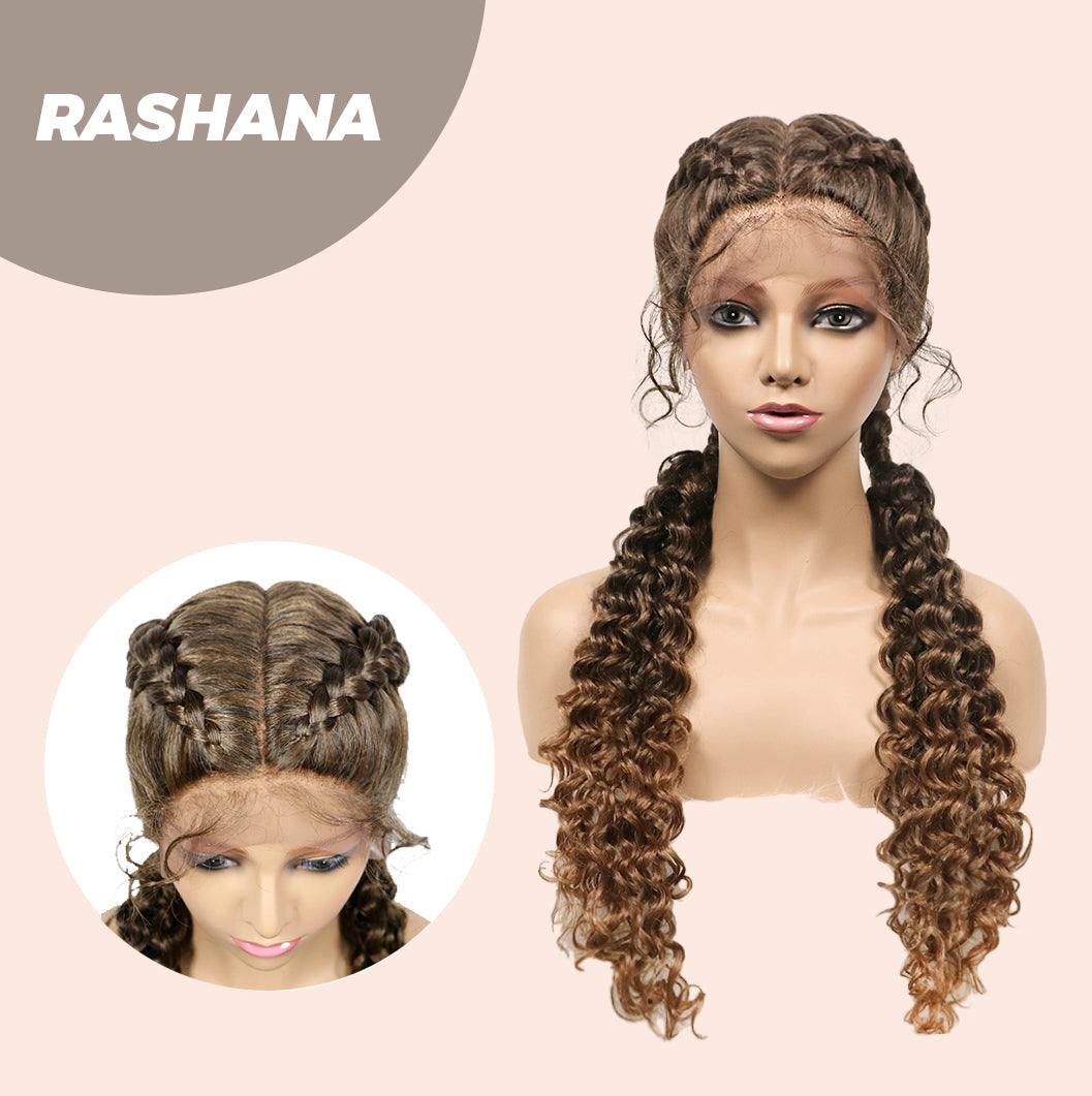 JBEXTENSION 35" Hand-Braided Synthetic Lace Front Box Braided Wigs with Baby Hair for Women D OUBLE Dutch Braids Black Lace Frontal Wigs for Women RASHANA