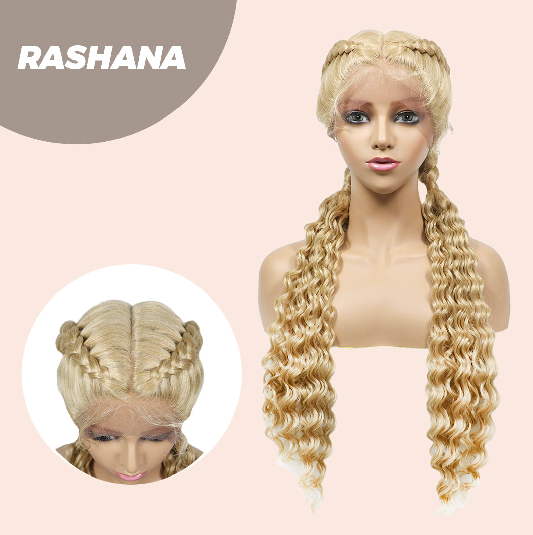 JBEXTENSION 35" Hand-Braided Synthetic Lace Front Box Braided Wigs with Baby Hair for Women D OUBLE Dutch Braids Black Lace Frontal Wigs for Women RASHANA