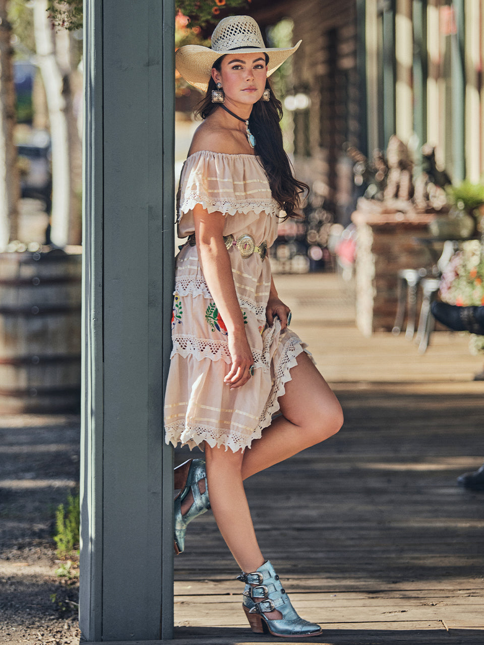 Z2028 - WOMEN'S SKY-BLUE METALIZED STRAPS AND STUDS POINTED TOE SHOE