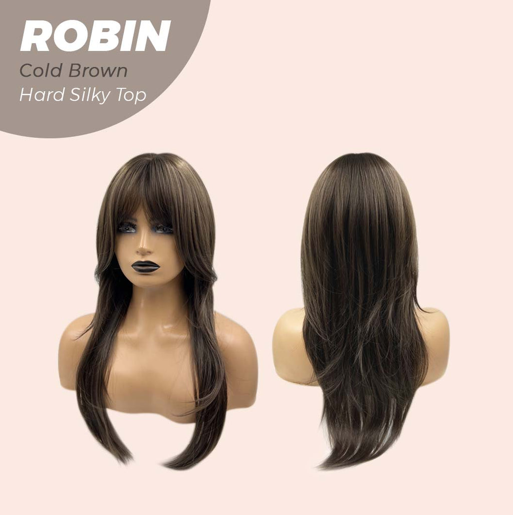 JBEXTENSION 22 Inches  Scalpiana Cold Brown Wolf Cut 3.5X4 Hard Silky Top Natural Scalp Effect Wig ROBIN COLD BROWN
