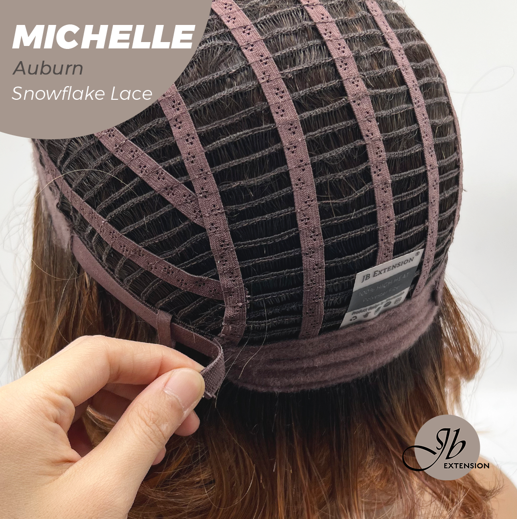 JBEXTENSION 10 Inches Auburn Pre-Cut Side Part Snowflake Lace Frontlace Glueless Wig MICHELLE AUBURN【BENDY EAR TABS】- M/L