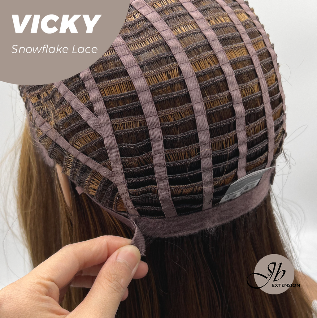 JBEXTENSION 20 Inches Caramel Pre-Cut Snowflake Lace Frontlace Glueless Wig VICKY【PERMATEASE】【BENDY EAR TABS】- M/L