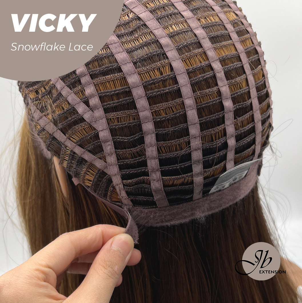JBEXTENSION 20 Inches Caramel Pre-Cut Snowflake Lace Frontlace Glueless Wig VICKY【PERMATEASE】【BENDY EAR TABS】- M/L