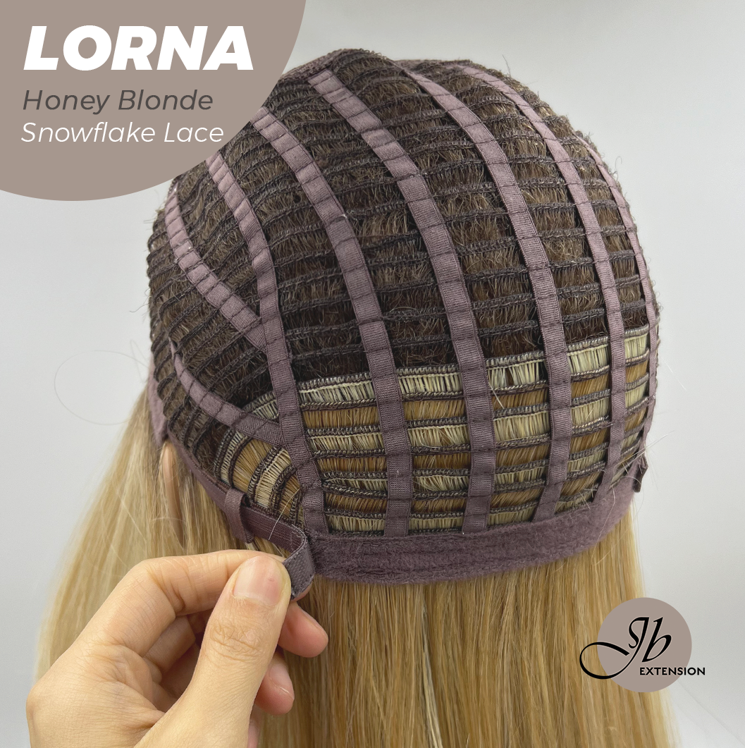 JBEXTENSION 18 Inches Honey Blonde Curly Pre-Cut Snowflake Lace Frontlace Glueless Wig LORNA SNOWFLAKE HONEY BLONDE【PERMATEASE】【BENDY EAR TABS】