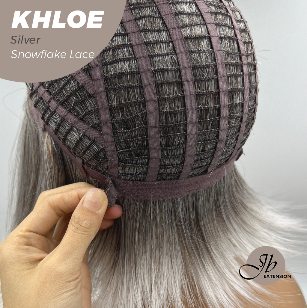 JBEXTENSION 12 Inches Bob Cut Silver Pre-Cut Snowflake Lace Frontlace Glueless Wig KHLOE SILVER【PERMATEASE】【BENDY EAR TABS】- S/M