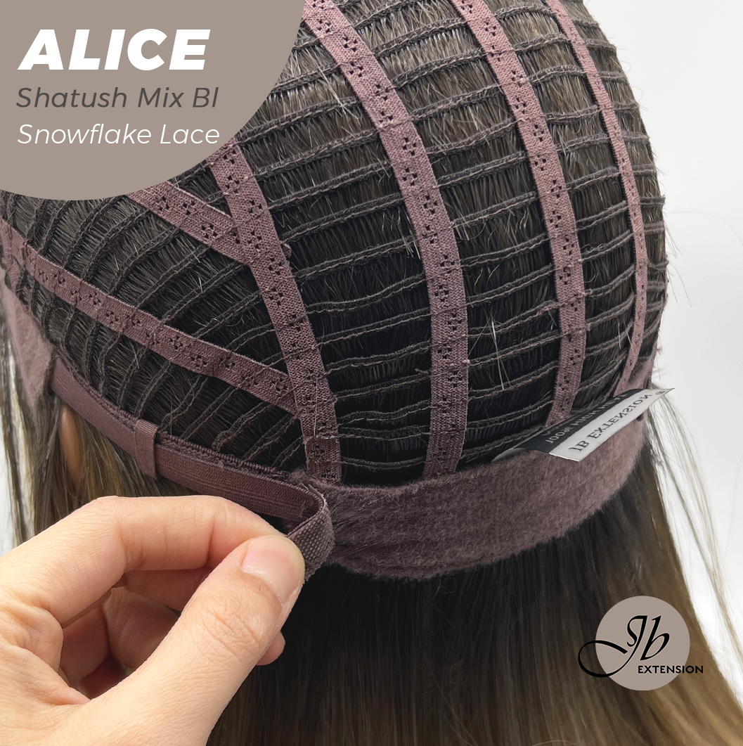 JBEXTENSION 12 Inches Shatush Mix Blonde Pre-Cut Side Part Snowflake Lace Frontlace Glueless Wig ALICE SHATUSH MIX BLONDE【BENDY EAR TABS】- M/L