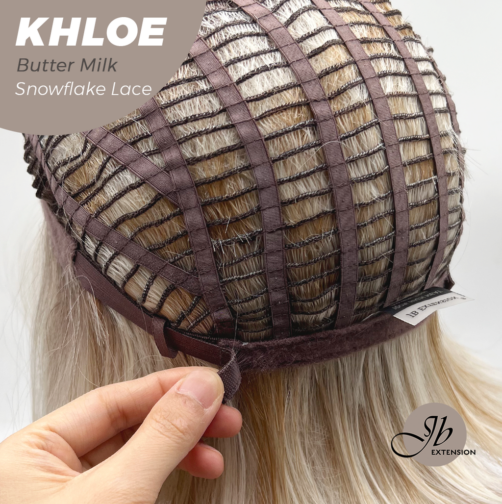 JBEXTENSION 12 Inches Bob Cut Butter Milk Pre-Cut Snowflake Lace Frontlace Glueless Wig KHLOE BUTTER MILK【PERMATEASE】【BENDY EAR TABS】- M/L