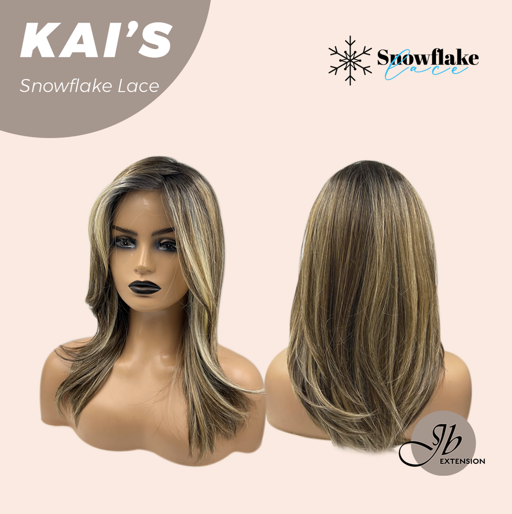 JBEXTENSION 18 Inches Mix Blonde Pre-Cut Snowflake Lace Frontlace Glueless Wig KAI'S【PERMATEASE】【BENDY EAR TABS】- S/M