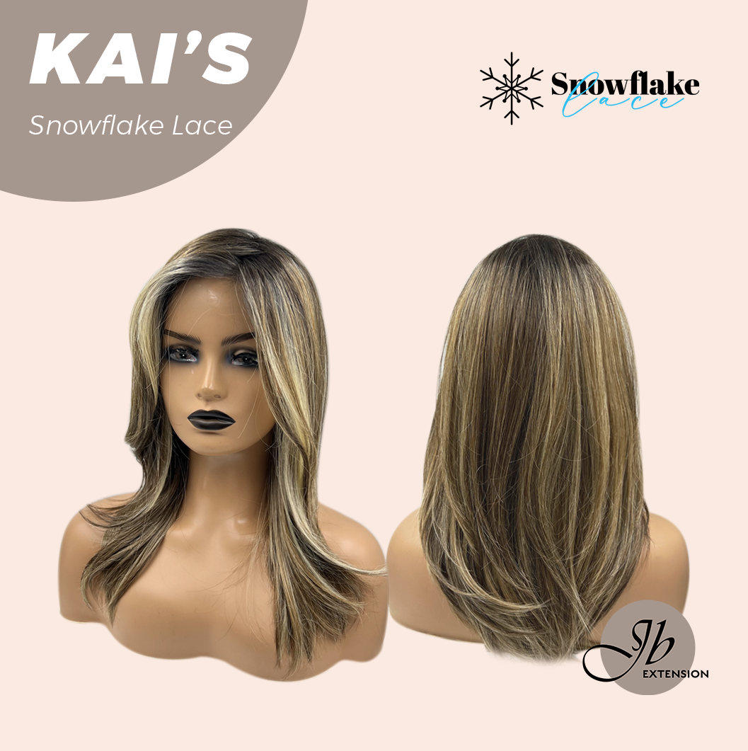 JBEXTENSION 18 Inches Mix Blonde Pre-Cut Snowflake Lace Frontlace Glueless Wig KAI'S【PERMATEASE】【BENDY EAR TABS】- S/M