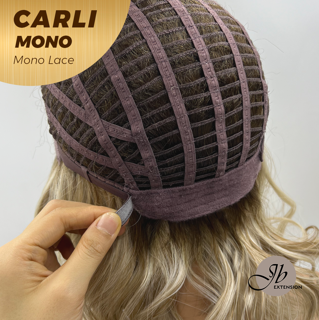 JBEXTENSION CARLI MONO Monofilament Handmade Wig 6X5 Full Monofilament Hand Tied Top Wig 14 Inches Mix Blonde Wave Mono Lace Wig With Anti-slip Silicone Strips Glueless Wig CARLI MONO【BENDY EAR TABS】