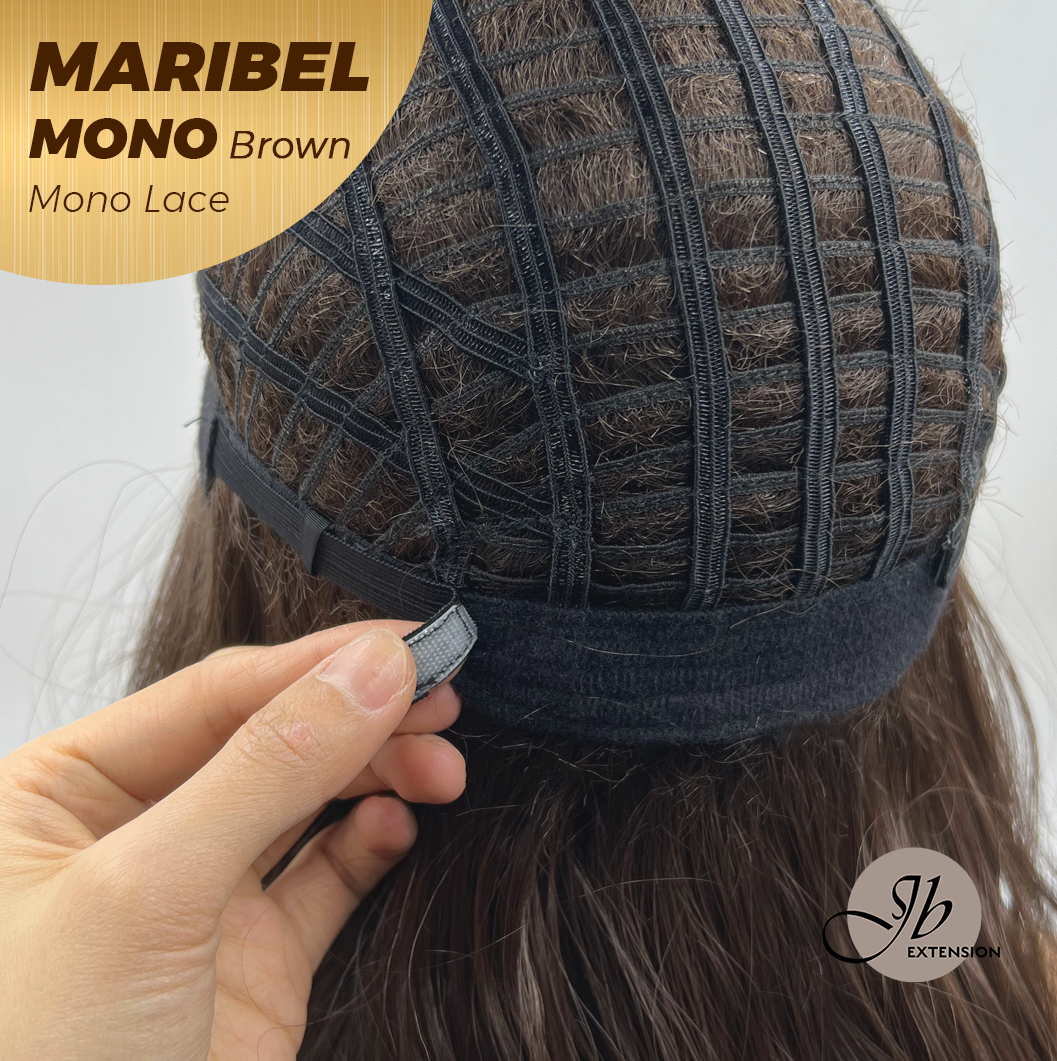 JBEXTENSION MARIBEL MONO Monofilament Handmade Wig 6X5 Full Monofilament Hand Tied Top Wig 16 Inches Brown Wave Mono Lace Wig With Anti-slip Silicone Strips Glueless Wig MARIBEL MONO BROWN【BENDY EAR TABS】