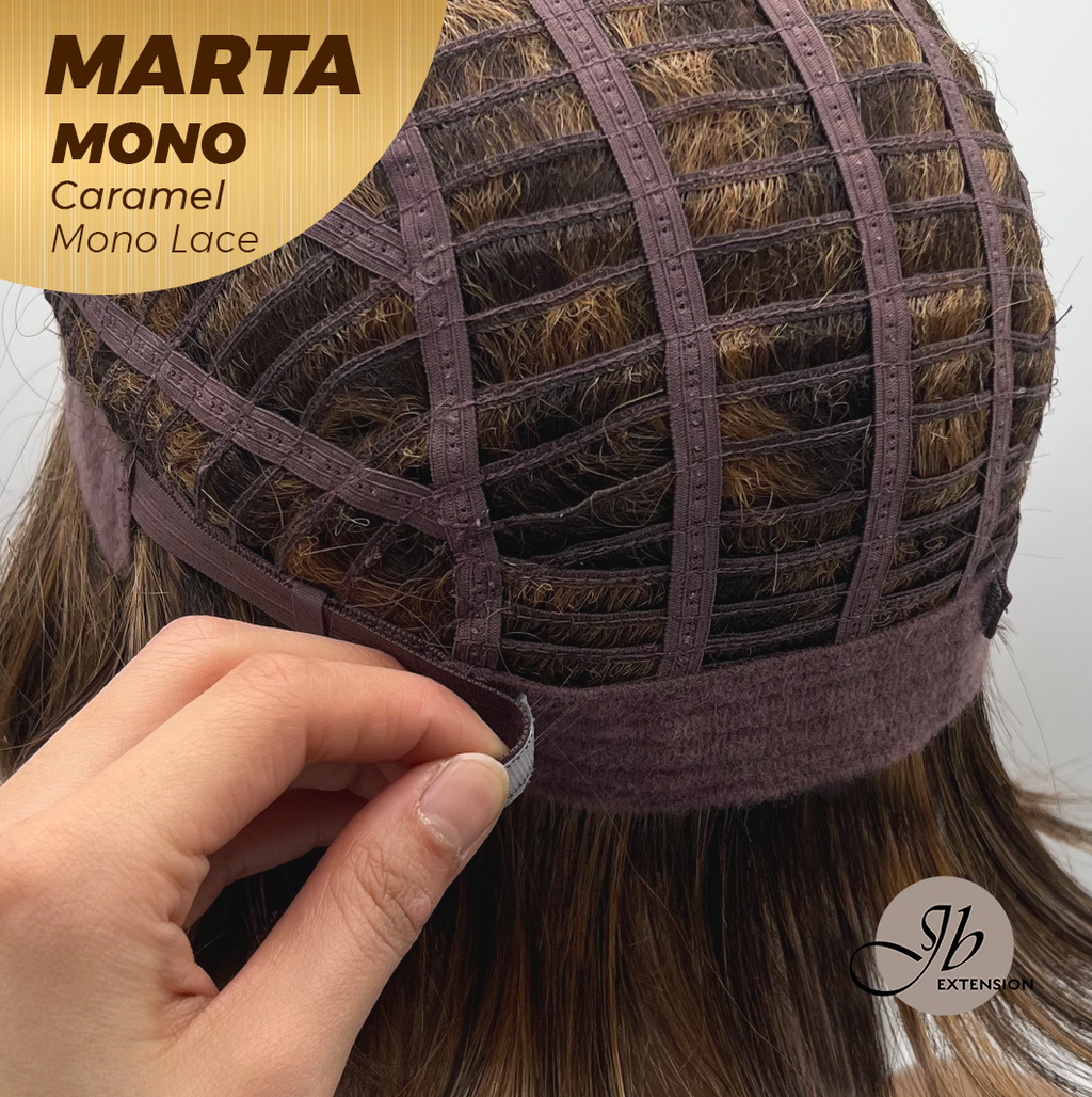 JBEXTENSION MARTA MONO CARAMEL Monofilament Handmade Wig 6X5 Full Monofilament Hand Tied Top Wig 10 Inches Caramel Mono Lace Handmade Futura Fiber Wig With Anti-slip Silicone Strips Glueless Wig MARTA MONO CARAMEL【BENDY EAR TABS】