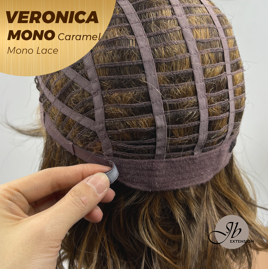 JBEXTENSION VERONICA MONO Monofilament Handmade Wig 6X5 Full Monofilament Hand Tied Top Wig 12 Inches Caramel Wave Mono Lace Wig With Anti-slip Silicone Strips Glueless Wig VERONICA MONO CARAMEL【BENDY EAR TABS】