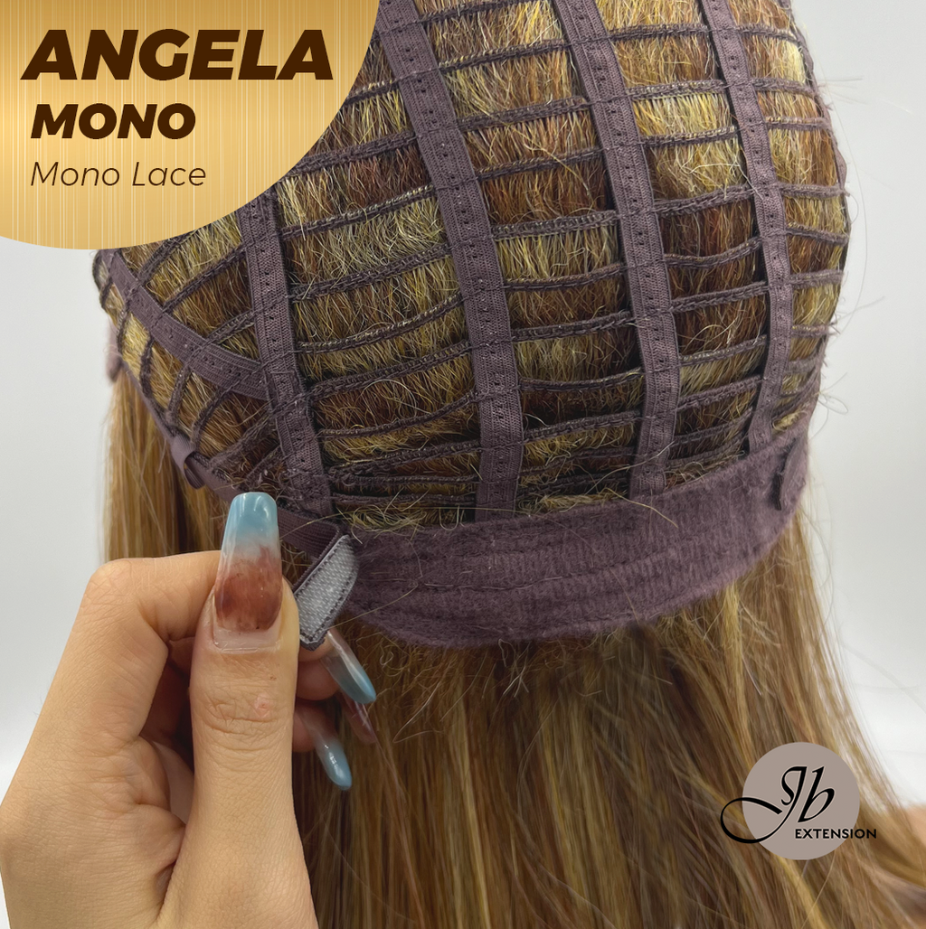 JBEXTENSION ANGELA MONO Monofilament Handmade Wig 6X5 Full Monofilament Hand Tied Top Wig 16 Inches Crème Caramel Mono Lace Wig With Anti-slip Silicone Strips Glueless Wig ANGELA MONO【BENDY EAR TABS】