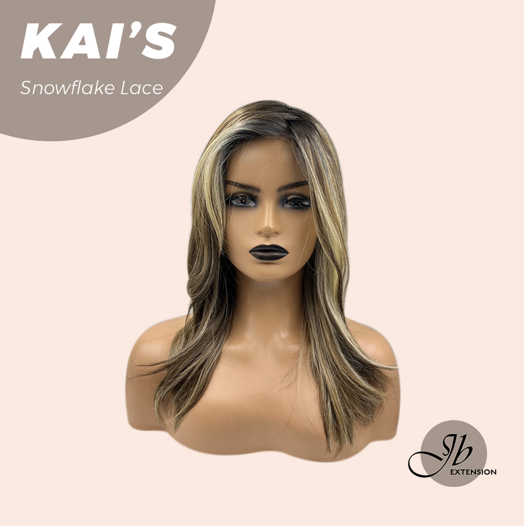 JBEXTENSION 18 Inches Mix Blonde Pre-Cut Snowflake Lace Frontlace Glueless Wig KAI'S【PERMATEASE】【BENDY EAR TABS】- S/M
