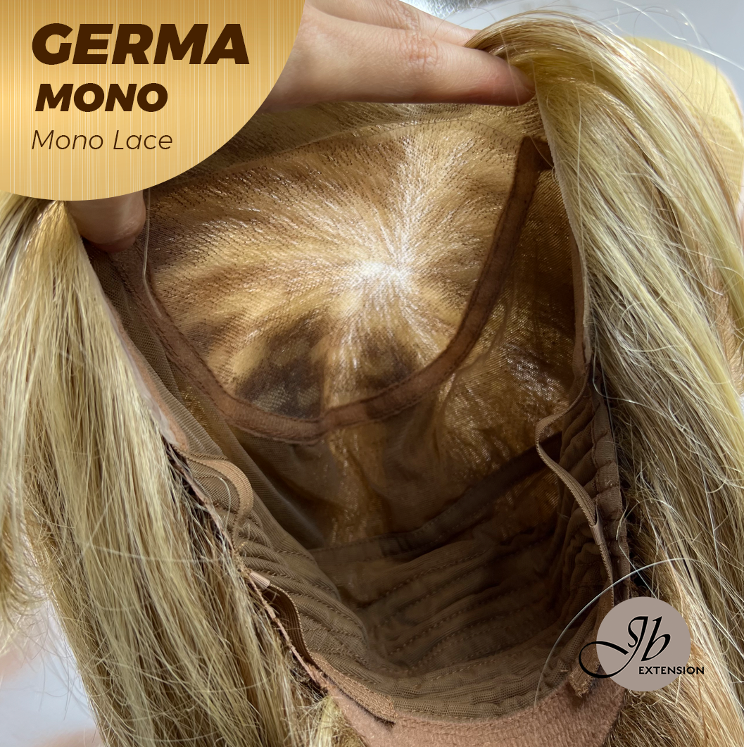 JBEXTENSION GERMA MONO Full Monofilament Handmade Full Lace Full Hand Tied Wig 20 Inches Honey Blonde Mono Lace Handmade Futura Fiber Wig Glueless Wig GERMA MONO【BENDY EAR TABS】