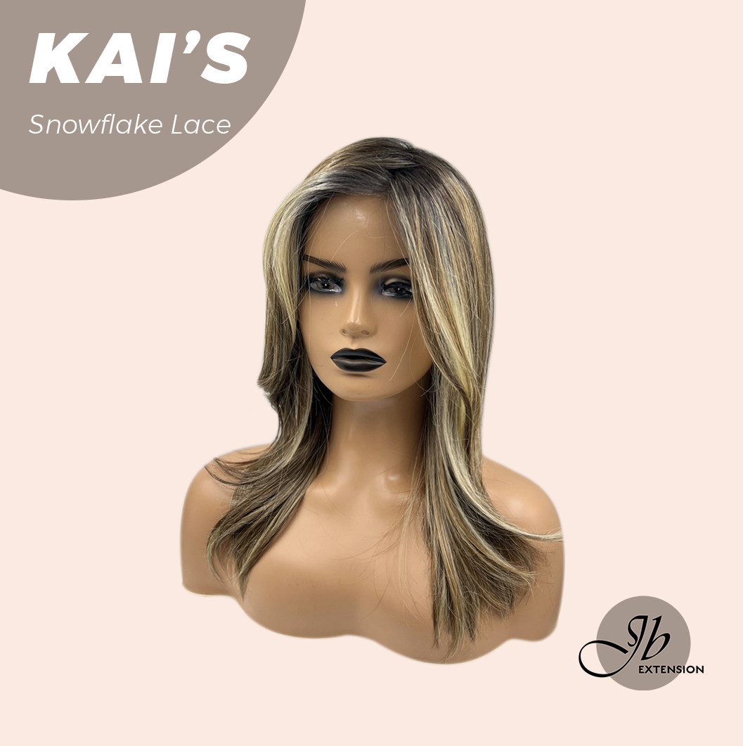 JBEXTENSION 18 Inches Mix Blonde Pre-Cut Snowflake Lace Frontlace Glueless Wig KAI'S【PERMATEASE】【BENDY EAR TABS】- S/M