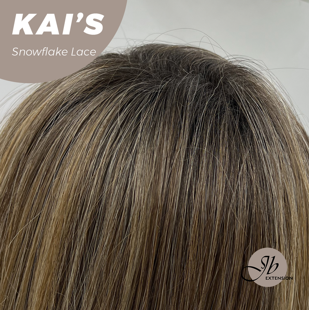 JBEXTENSION 18 Inches Mix Blonde Pre-Cut Snowflake Lace Frontlace Glueless Wig KAI'S【PERMATEASE】【BENDY EAR TABS】- S/M