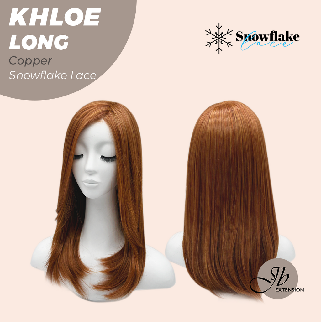 JBEXTENSION 18 Inches Copper Pre-Cut Snowflake Lace Frontlace Glueless Wig KHLOE LONG COPPER【PERMATEASE】【BENDY EAR TABS】