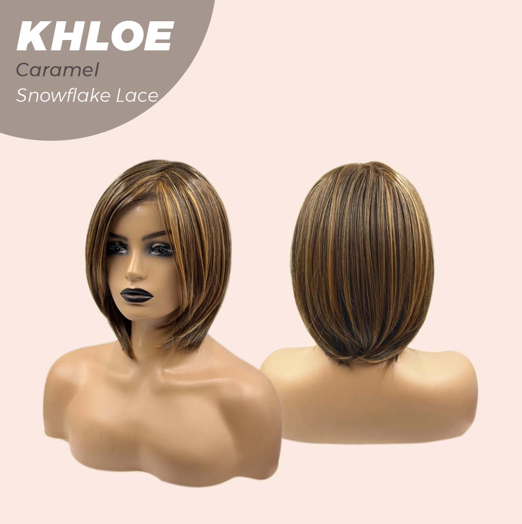 Nichole's Selection - 12 Inches Bob Cut Caramel Pre-Cut Snowflake Lace Frontlace Glueless Wig KHLOE LACE【PERMATEASE】【BENDY EAR TABS】