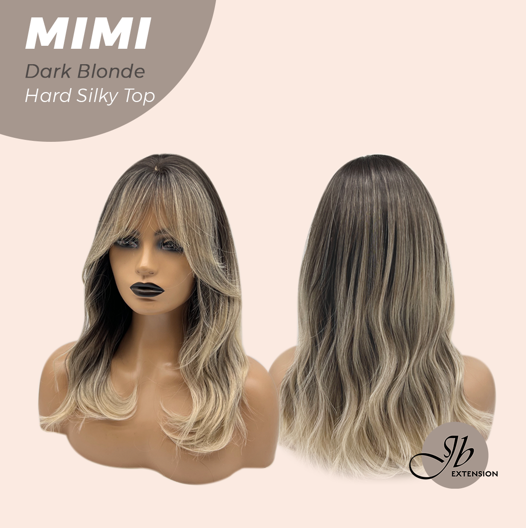 HOT OF SEASON - Inches Scalpiana 3.5X4 Hard Silky Top Natural Scalp Effect Dark Blonde Body Wave Wig With Bangs Wig MIMI SILK TOP DARK BLONDE