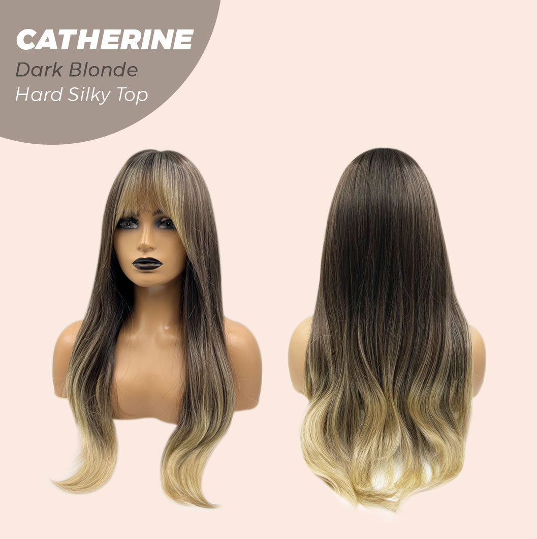 JBEXTENSION 25 Inches Scalpiana Dark Blonde 3.5X4 Hard Silky Top Natural Scalp Effect Wig With Bangs CATHERINE DARK BLONDE