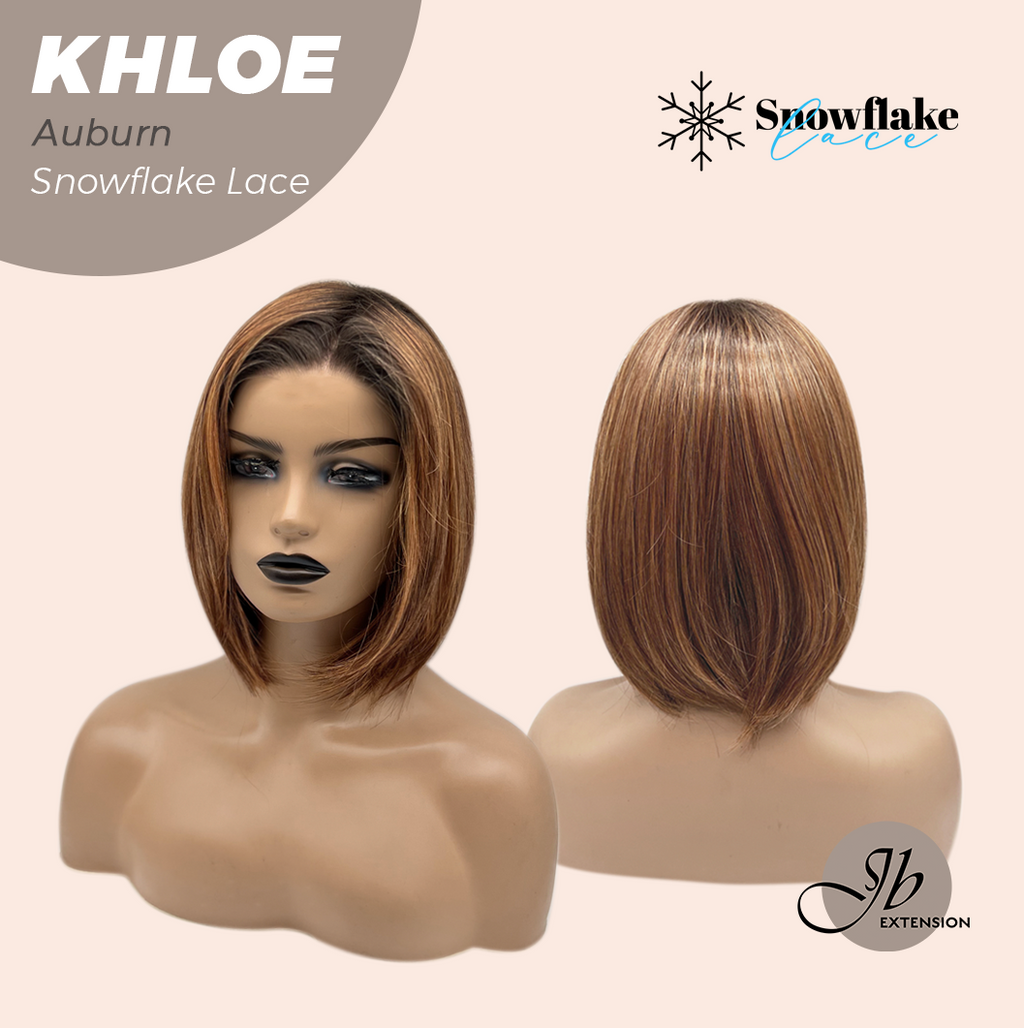 JBEXTENSION 12 Inches Bob Cut Auburn Pre-Cut Snowflake Lace Frontlace Glueless Wig KHLOE AUBURN【PERMATEASE】【BENDY EAR TABS】- M/L