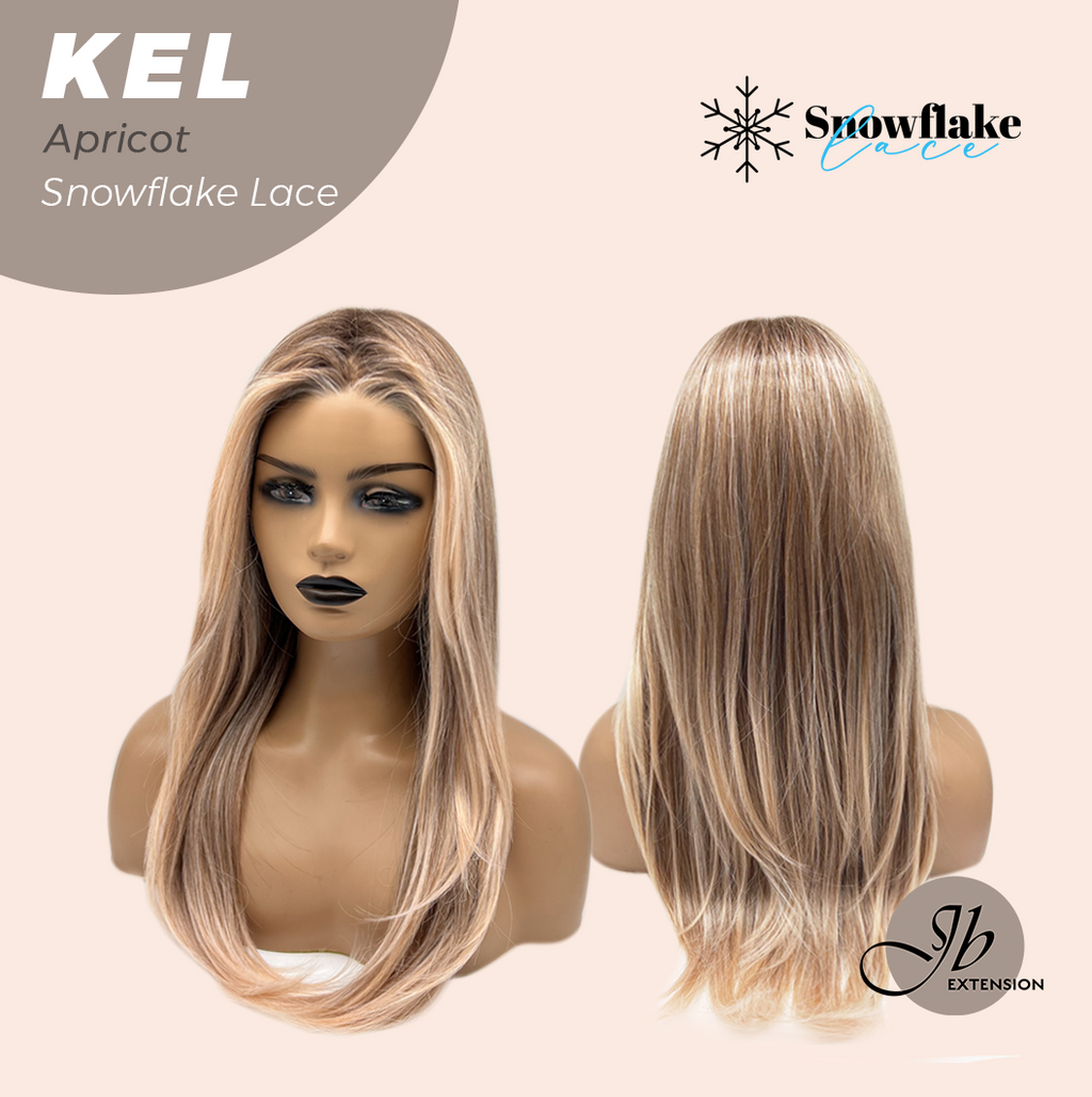 JBEXTENSION 22 Inches Apricot Pre-Cut Snowflake Lace Frontlace Glueless Wig KEL APRICOT【PERMATEASE】【BENDY EAR TABS】- M/L