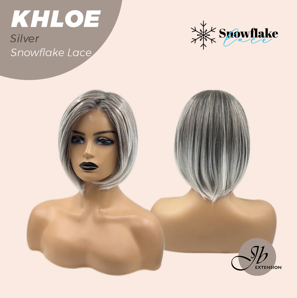 HOT OF SEASON -12 Inches Bob Cut Silver Pre-Cut Snowflake Lace Frontlace Glueless Wig KHLOE SILVER【PERMATEASE】【BENDY EAR TABS】
