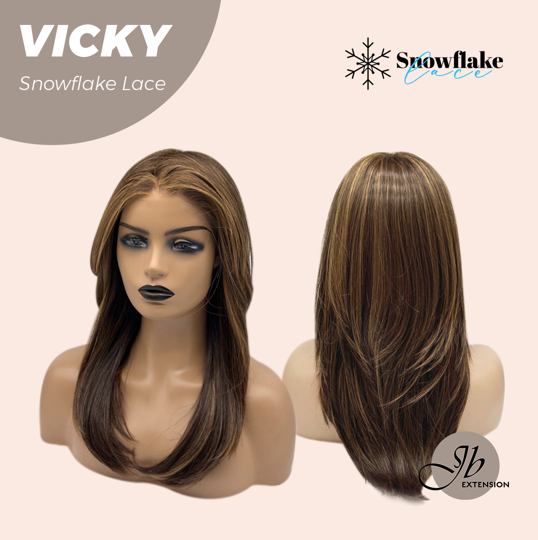 JBEXTENSION 20 Inches Caramel Pre-Cut Snowflake Lace Frontlace Glueless Wig VICKY【PERMATEASE】【BENDY EAR TABS】- M/L