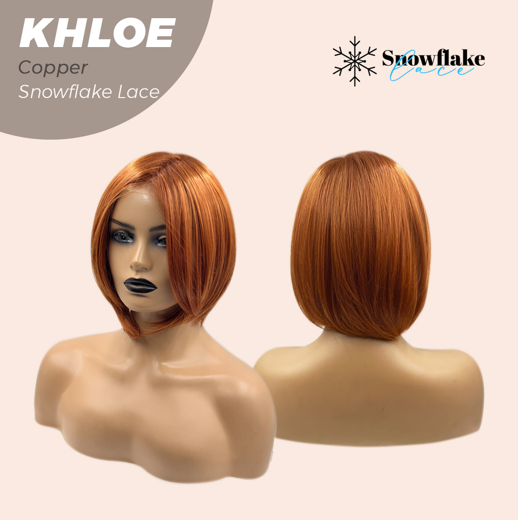 HOT OF SEASON - 12 Inches Bob Cut Copper Pre-Cut Snowflake Lace Frontlace Glueless Wig KHLOE COPPER【PERMATEASE】【BENDY EAR TABS】